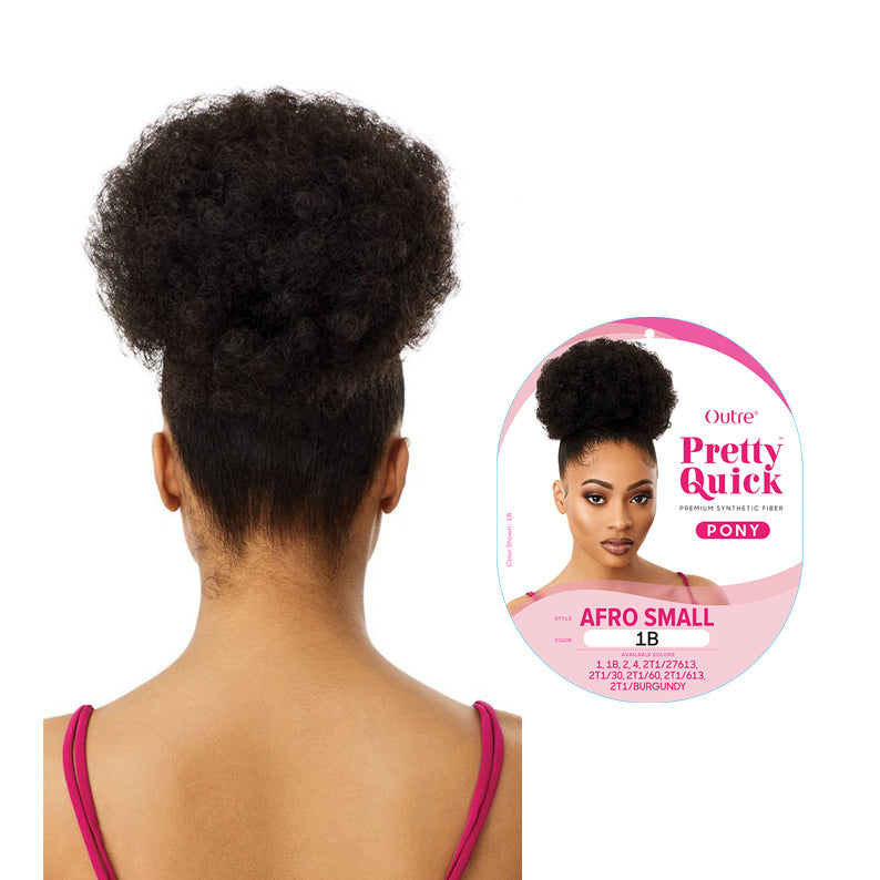 OUTRE afro puff ponytail extension in style Afro Small 1B worn on model with natural textured hair
