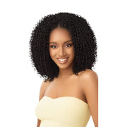 OUTRE after midnight synthetic half wig curly natural black shoulder length on smiling model