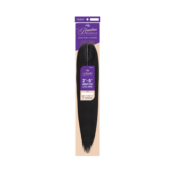 OUTRE Brazilian lace part closure straight 2x5 hand tied natural black hair bundle packaging