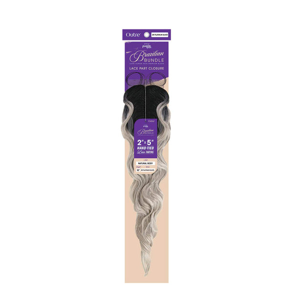 OUTRE Brazilian lace part closure with natural body wave texture in ombre black to silver gray