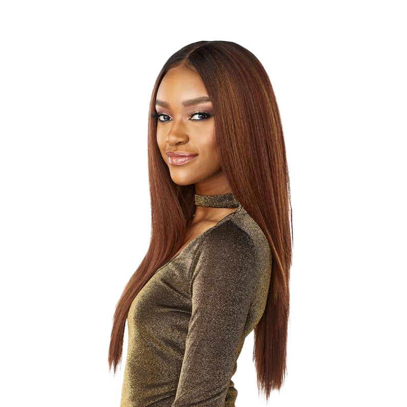 SENSATIONNEL Butta Lace Unit 6 wig long straight chestnut brown hair with middle part and natural hairline