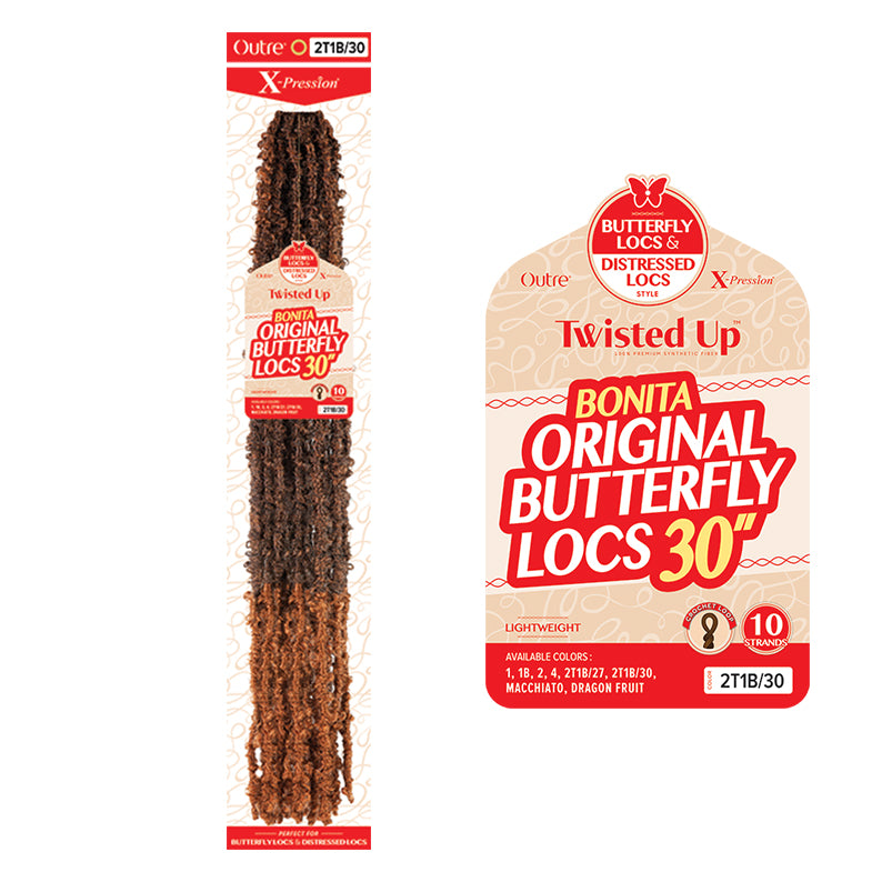 Outre Bonita Original Butterfly locs hair extensions 30 inches twisted up braid in brown shades