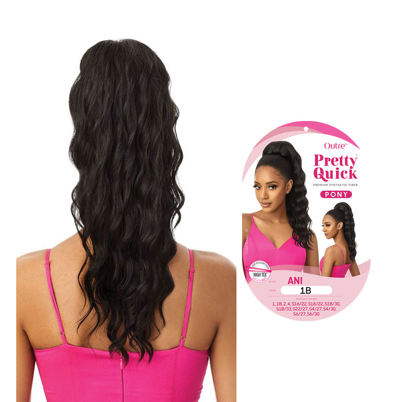 OUTRE clip-in ponytail hair extension in wavy black 1B color for easy quick hairstyle
