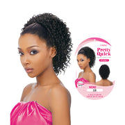 OUTRE curly ponytail hair extension worn by model with tight curls in black shade 1B