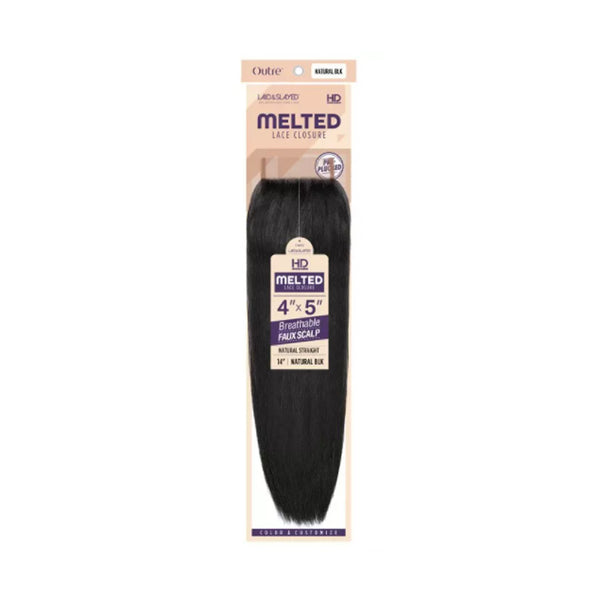 OUTRE HD melted lace closure 4x5 natural straight synthetic hair piece in natural black for sleek parting