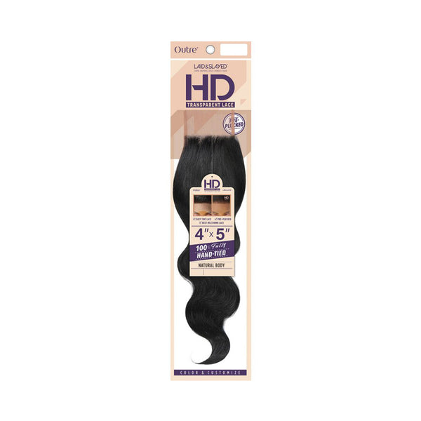OUTRE HD transparent lace closure 4x5 natural body wave human hair 100 percent hand tied in natural black