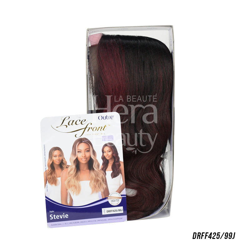 OUTRE Stevie lace front synthetic wig 20 inch wavy burgundy highlights in retail packaging