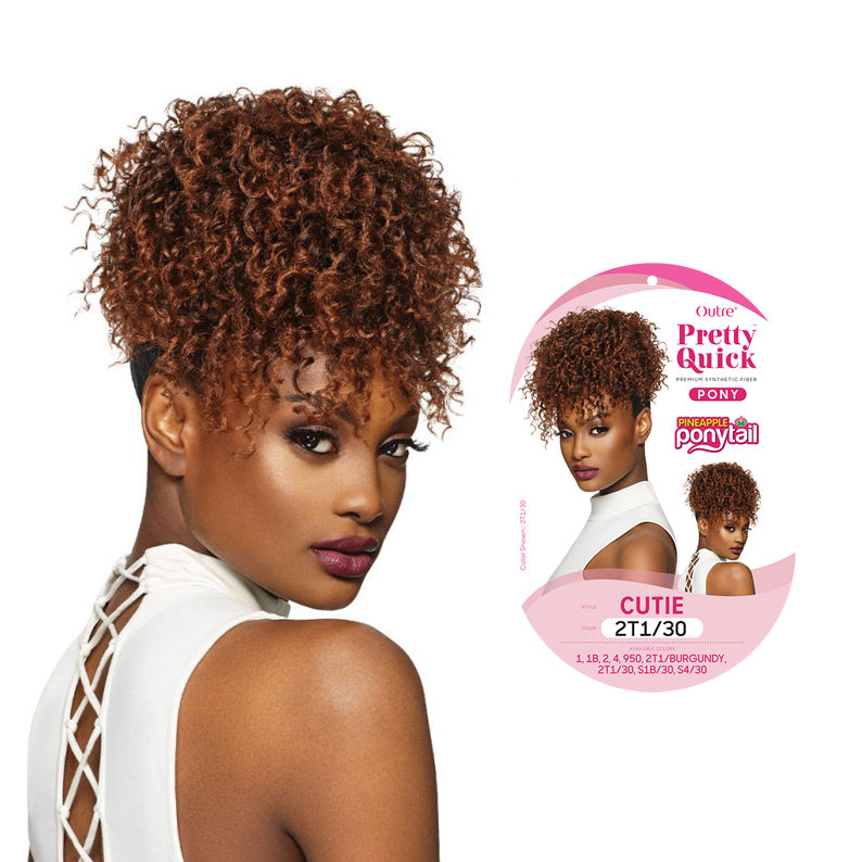 OUTRE pineapple ponytail hair piece 2T1 30 curly textured ponytail on model showing volume and style