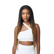 OUTRE pre-braided lace frontal wig long ombre box braids black to honey on model with center part