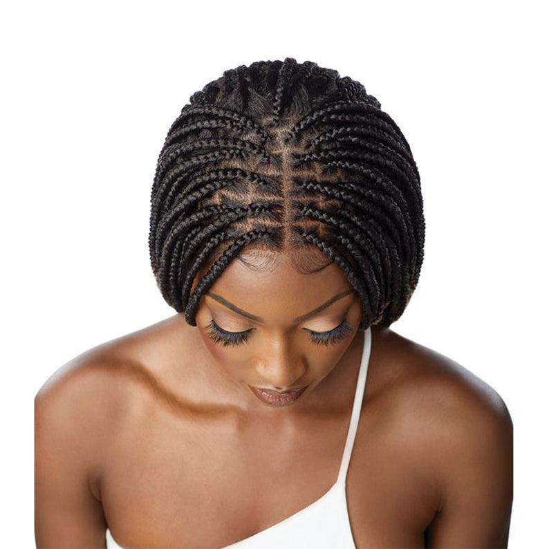 OUTRE pre-braided lace frontal wig short braided bob with middle part natural black for easy protective styling