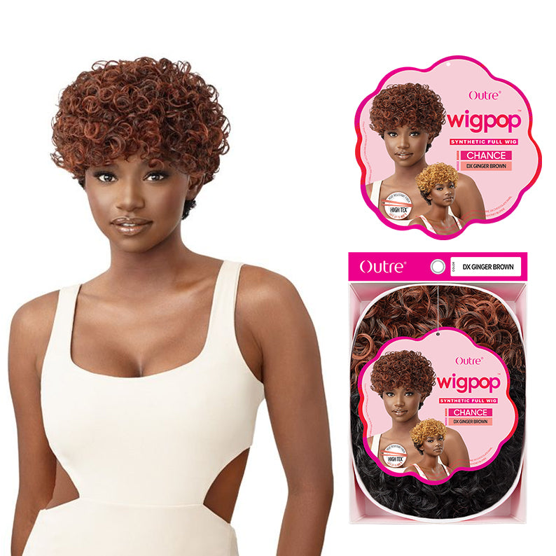 OUTRE synthetic curly wig for women in dark ginger brown short curly pixie style with tight curls