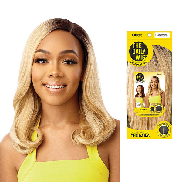OUTRE synthetic lace front wig 16 inch in dark roots honey blonde with soft curls