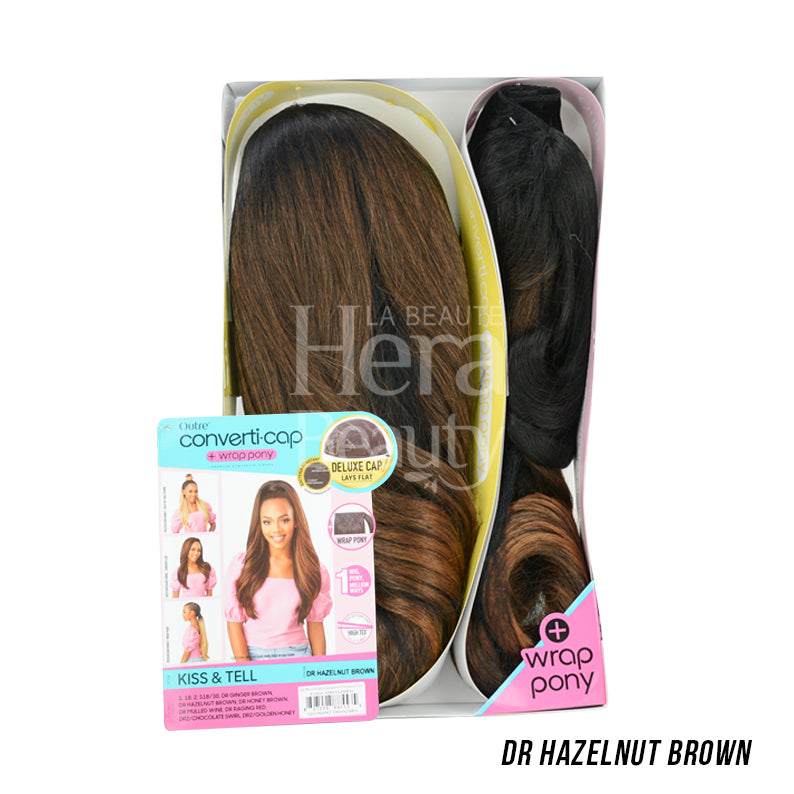 OUTRE synthetic wrap ponytail half wig Dr Hazelnut Brown packaged convertible cap two tone brown