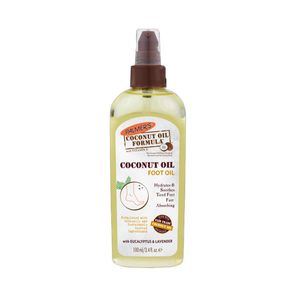 Spray bottle of Palmer's coconut oil body oil foot oil with eucalyptus and lavender for hydrating tired feet