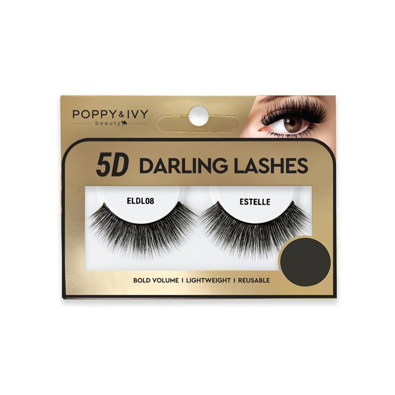 5D volume false eyelashes dramatic black reusable lashes in gold Darling Lashes packaging Estelle