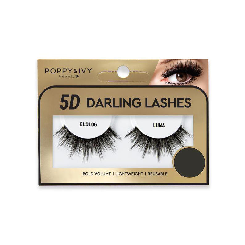 Poppy and Ivy Darling Lashes Luna packaging showing dramatic black 5D voluminous false eyelashes