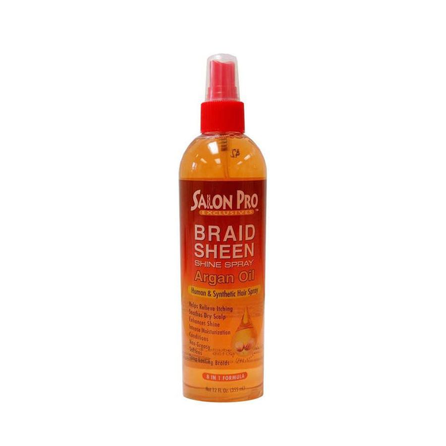 SALON PRO braid sheen spray with argan oil orange spray bottle with red pump cap for braid shine