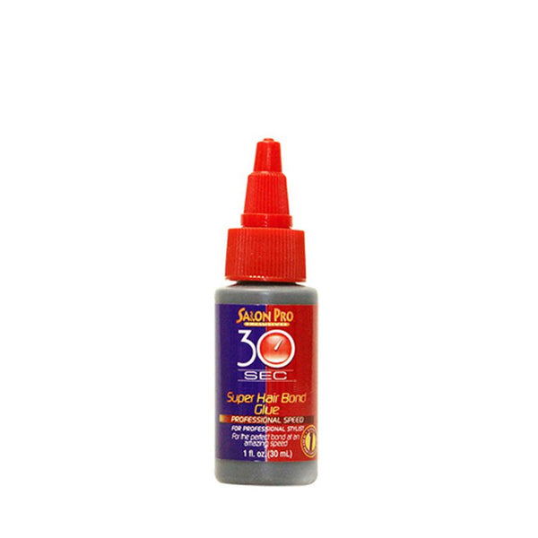 Salon Pro 30 Sec hair glue bottle with red precision tip cap and professional super hair bond glue label