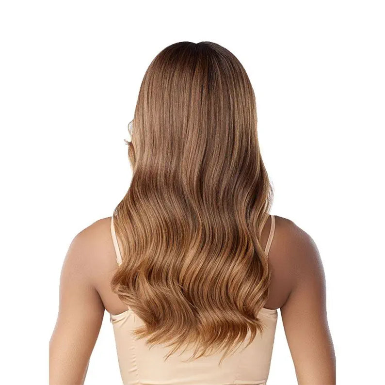 Butta Lace Butta Unit 30 wig by SENSATIONNEL long wavy honey brown ombre back view on model