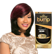 Sensationnel Empire Bump 100% human hair yaki weave in sleek black with red highlights pack and styled model