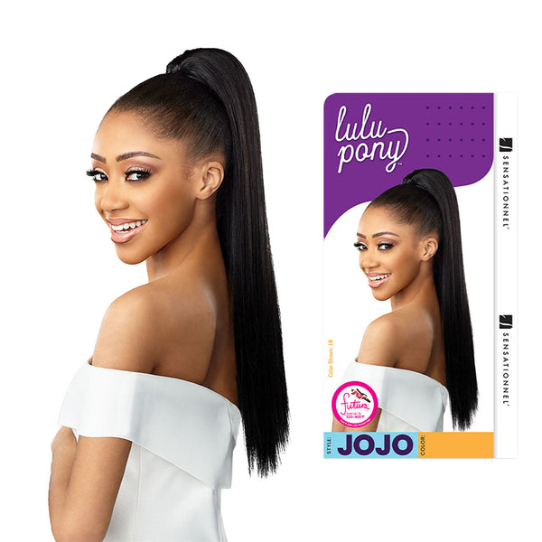 SENSATIONNEL Jojo ponytail extension long sleek straight black high ponytail wraparound synthetic hair