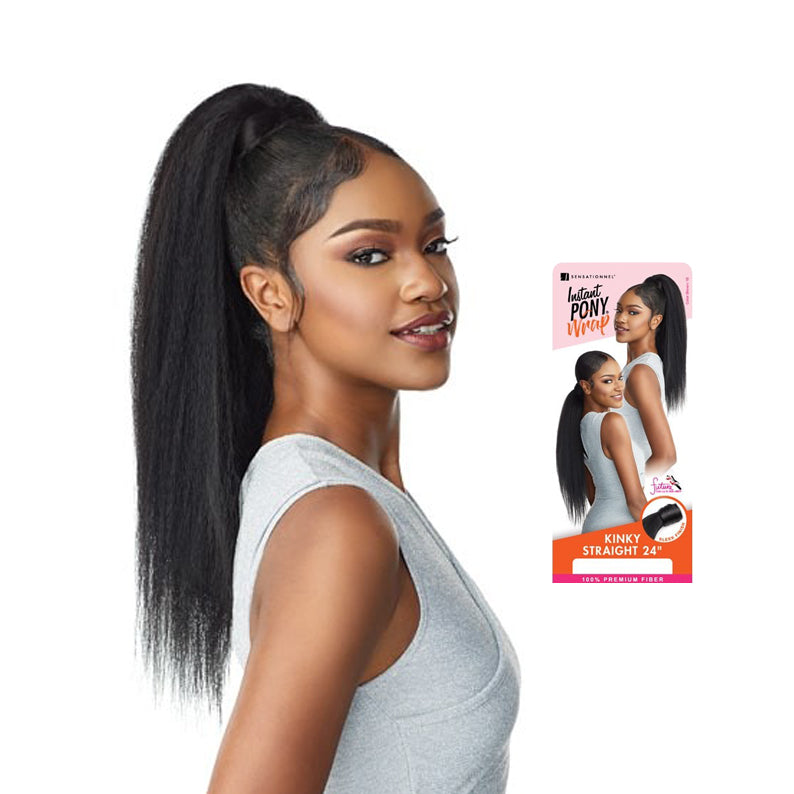 SENSATIONNEL kinky straight ponytail extension 24 inch high ponytail in natural black for sleek volume and length