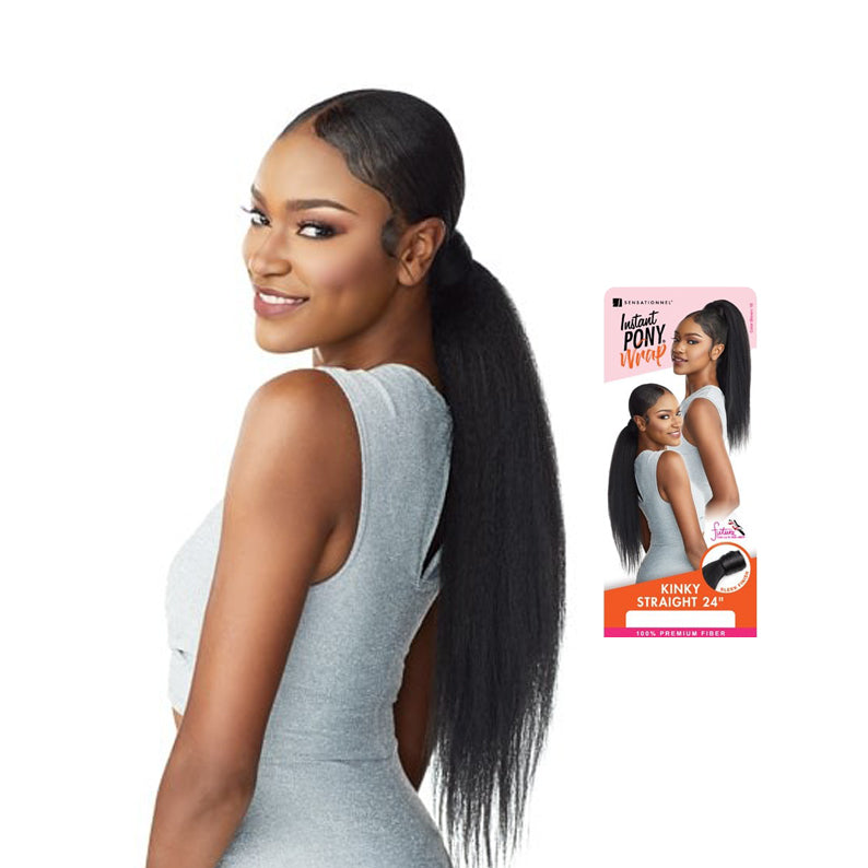 SENSATIONNEL kinky straight ponytail extension 24 inch long natural black instant ponytail
