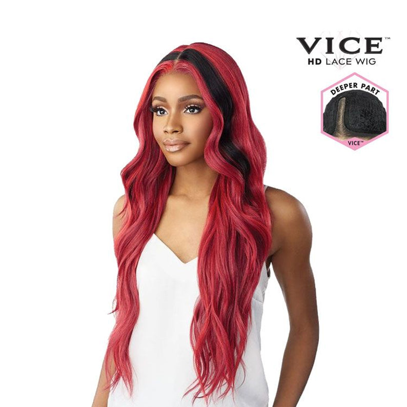 Sensationnel Vice Unit 12 lace front wig long wavy red hair with black roots and center part