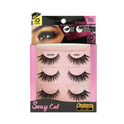 EBIN Sexy Cat 3 pack false eyelashes set displaying 3D mink cat eye lashes for dramatic volume