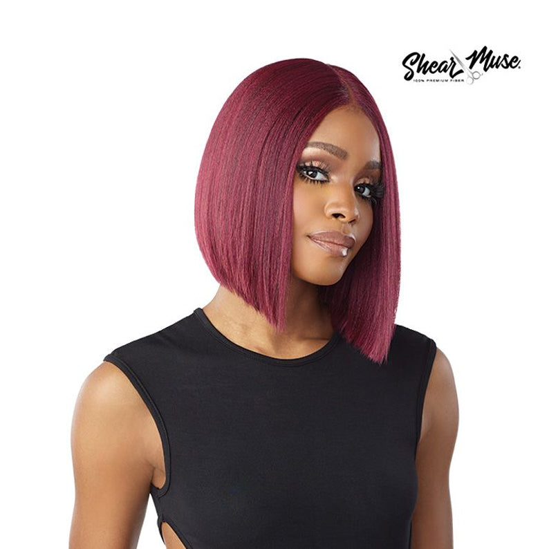 SENSATIONNEL hd lace front wig red sleek straight angled bob with middle part for chic looks