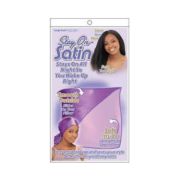Stay On Satin satin hair scarf large in purple prevents breakage and keeps hair smooth overnight