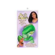 Stay On Satin green satin tie up hair wrap preventing breakage and keeping hair smooth overnight