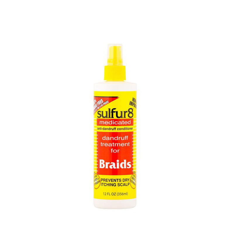Spray bottle of sulfur8 medicated dandruff treatment anti dandruff conditioner for braids prevents dry itchy scalp