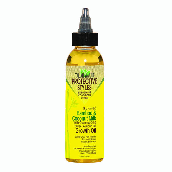 Taliah Waajid bamboo and coconut milk growth oil bottle with nozzle applicator, protective styles growth oil for braids and edges