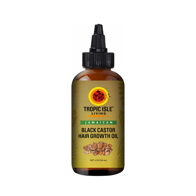 Tropic Isle Living Jamaican black castor oil for hair growth. Amber squeeze bottle with precision applicator