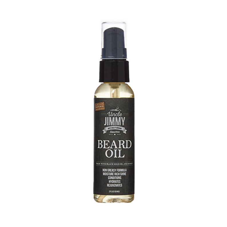 Uncle Jimmy Beard Growth Oil pump bottle with black label for moisturizing non greasy beard grooming