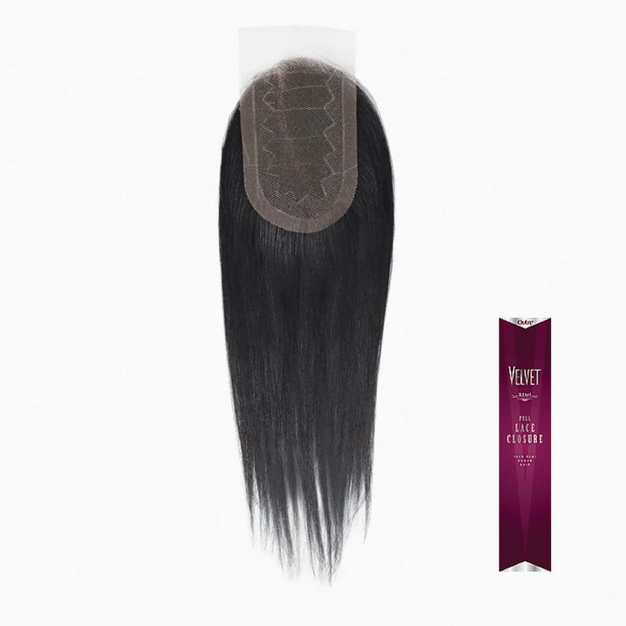 OUTRE straight black lace hairpiece showing base and length velvet remi full lace closure 12 inch ideal for natural parting
