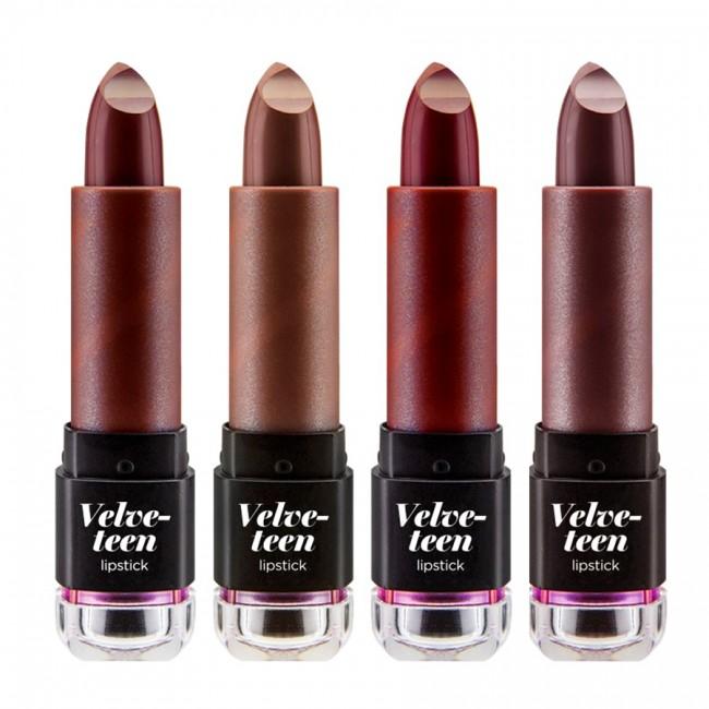 Nicka K Velveteen lipstick collection with four rich shades in velvety matte finish