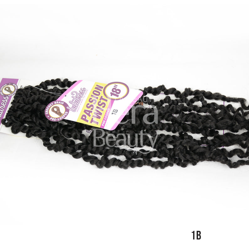 Sensationnel 18-inch Passion Twist braid in color 1B with pre-looped curly hair texture
