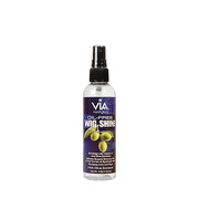 VIA NATURAL oil free wig shine spray in clear spray bottle with blue label and olive graphic for wigs