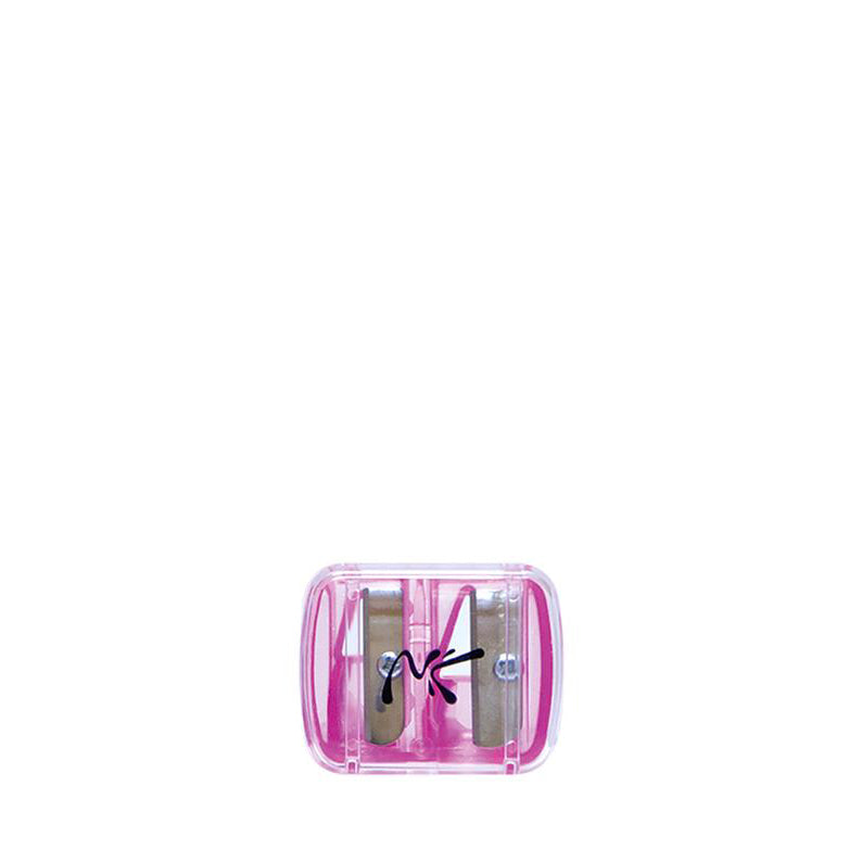 NICKA K pink dual blade makeup pencil sharpener with transparent case for precise sharpening