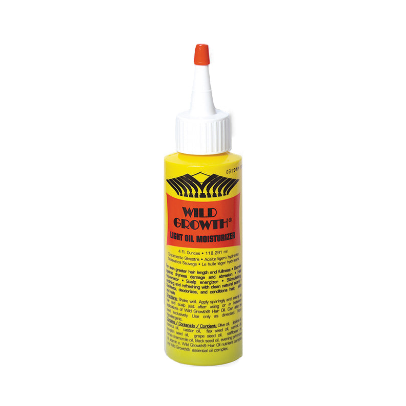WILD GROWTH wild growth light oil moisturizer yellow squeeze bottle with white cap and narrow applicator tip for hair and scalp