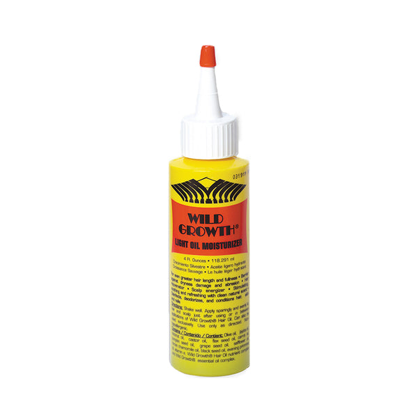 WILD GROWTH wild growth light oil moisturizer yellow squeeze bottle with white cap and narrow applicator tip for hair and scalp