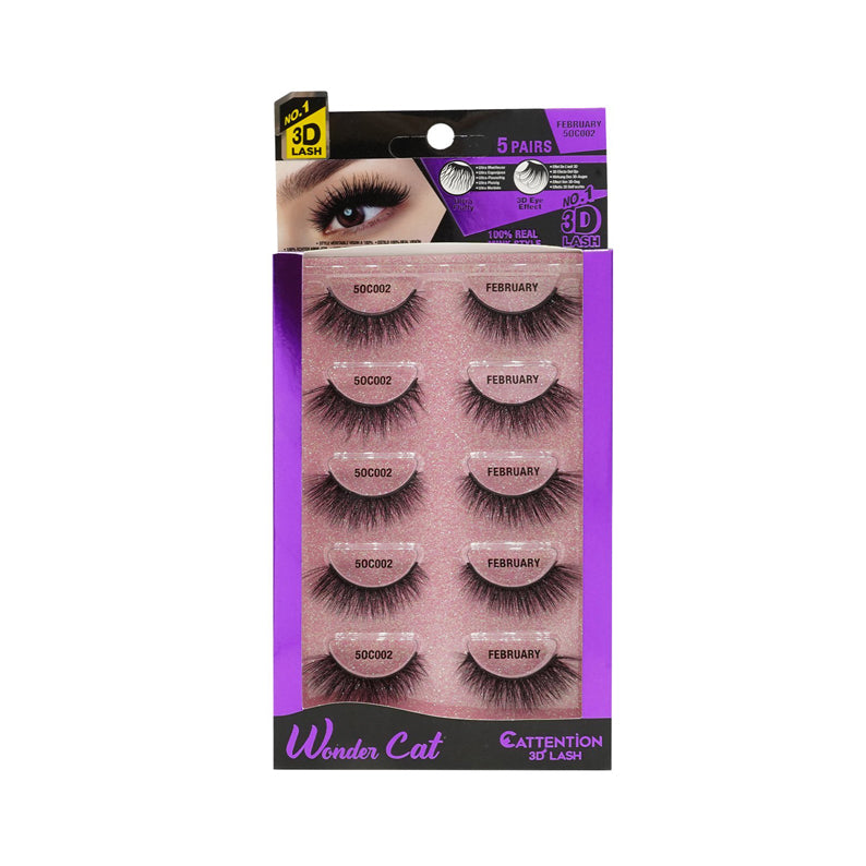 EBIN Wonder Cat false lashes packaging showing 3D mink eyelashes 5 pairs in natural dramatic style